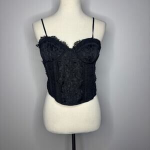 Miss Selfridge - Black Corset Like Top with Lace Details